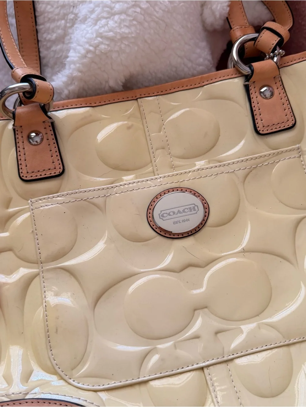 Vintage Coach vinyl leather pastel yellow purse